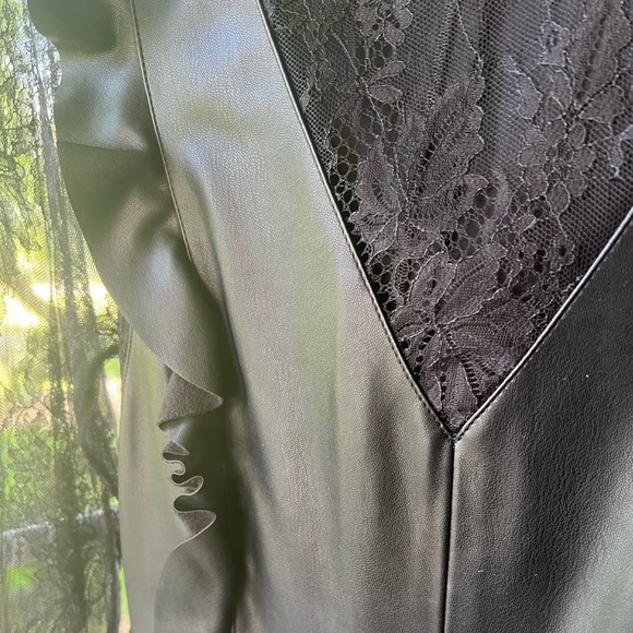 Zara Combine Tube Ruffle Faux Leather Mini Dress with Lace Sleeves - Picture 6 of 10